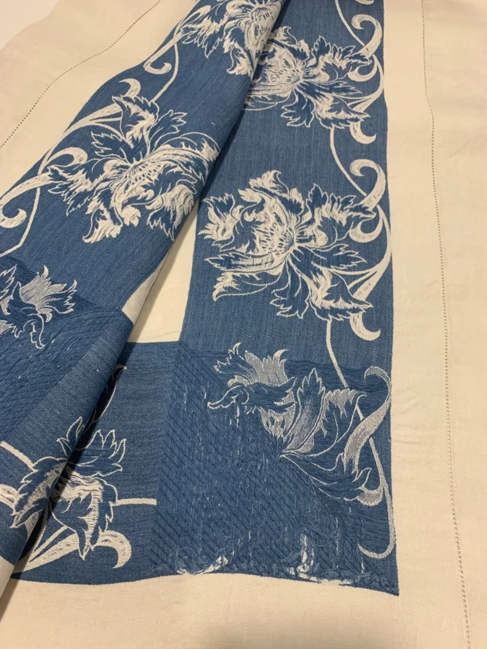 Vintage French Style Floral Damask Tablecloth with Embroidered Monogram MS